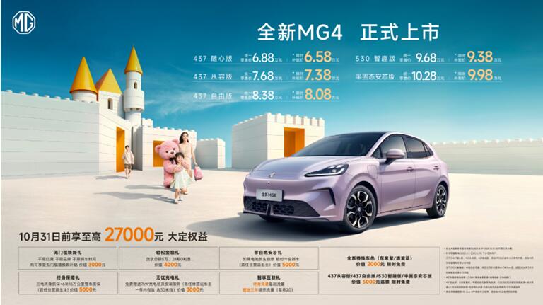 全新MG4正式上市,以6.58万起售价重塑纯电两厢市场格局