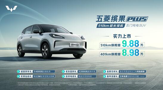 8.98万起,超长续航五门纯电SUV五菱缤果PLUS正式上市!
